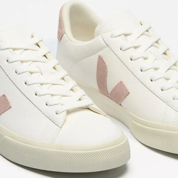 Veja Women's Campo Leather Sneakers in White and Pink - Picture 2 of 8
